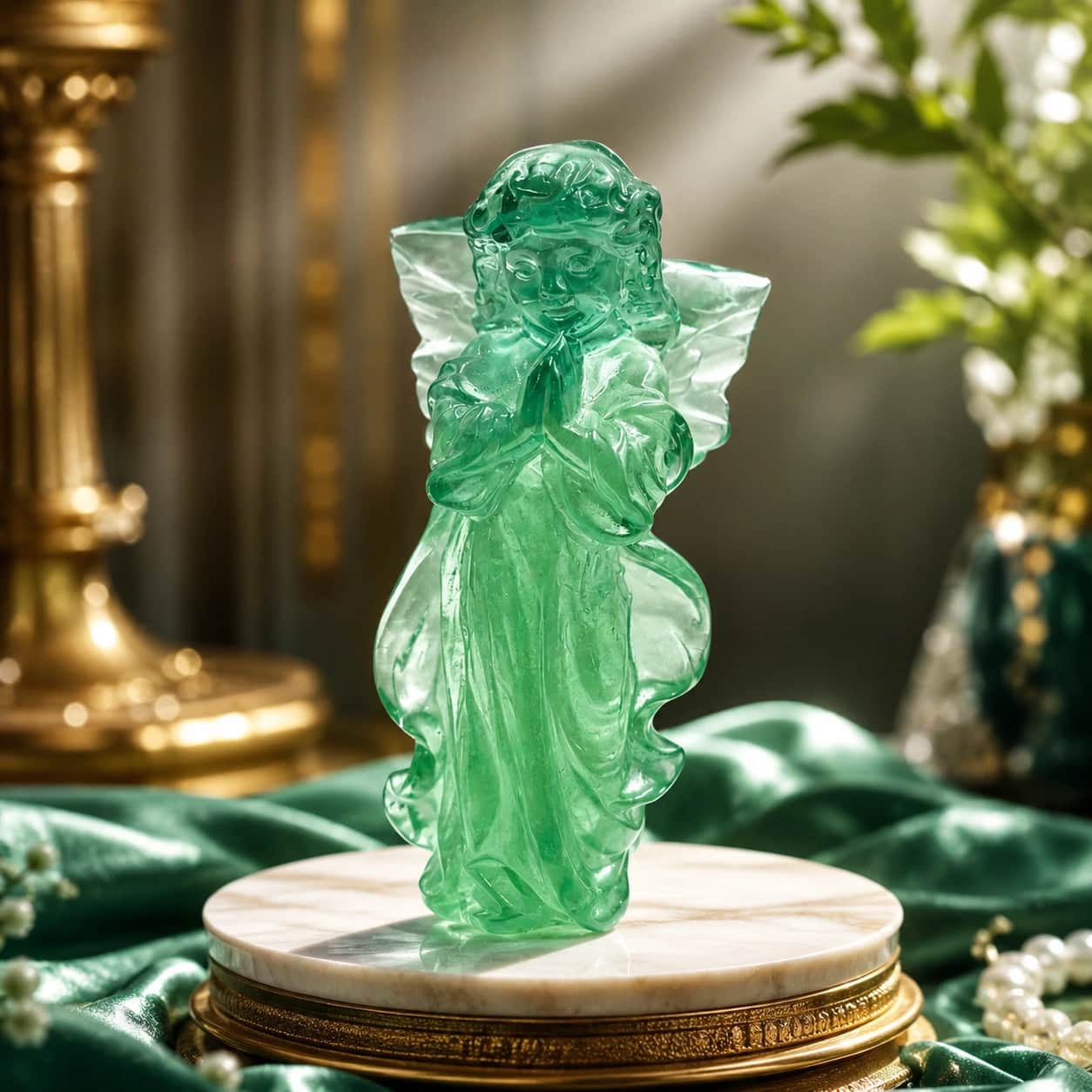 Natural Fluorite Angel Figurine | Hand-Carved Purple & Green Crystal Angel Decor 1