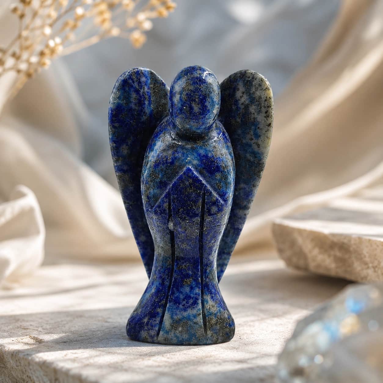 Natural Gemstone Angel Figurine Collection | Rose Quartz, Lapis Lazuli, Red Jasper, Clear Quartz, Hematite, Tiger Eye , Chevron Amethyst & Pyrite Angel Statue 1