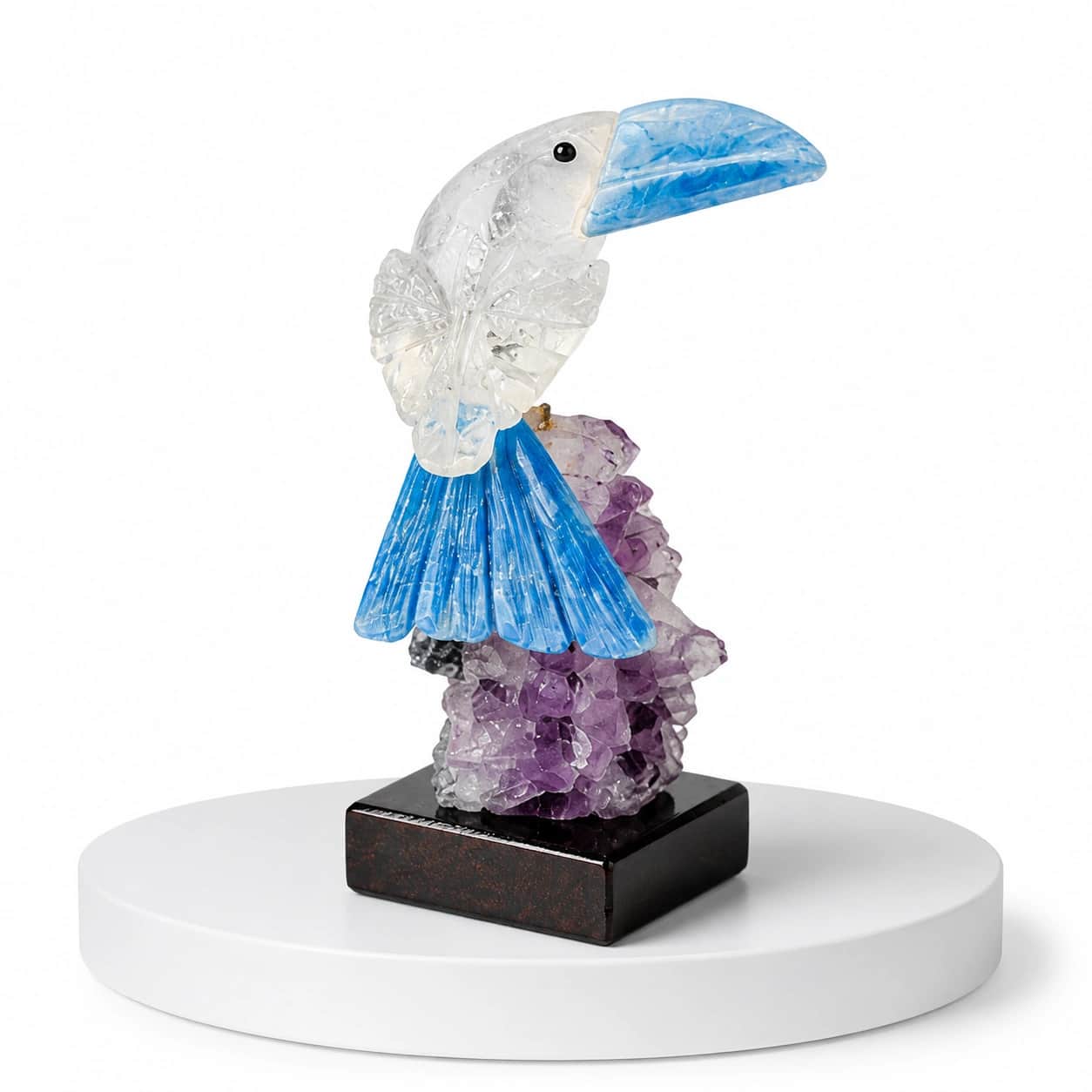 Natural Gemstone Blue Parrot on Amethyst Geode Base 2