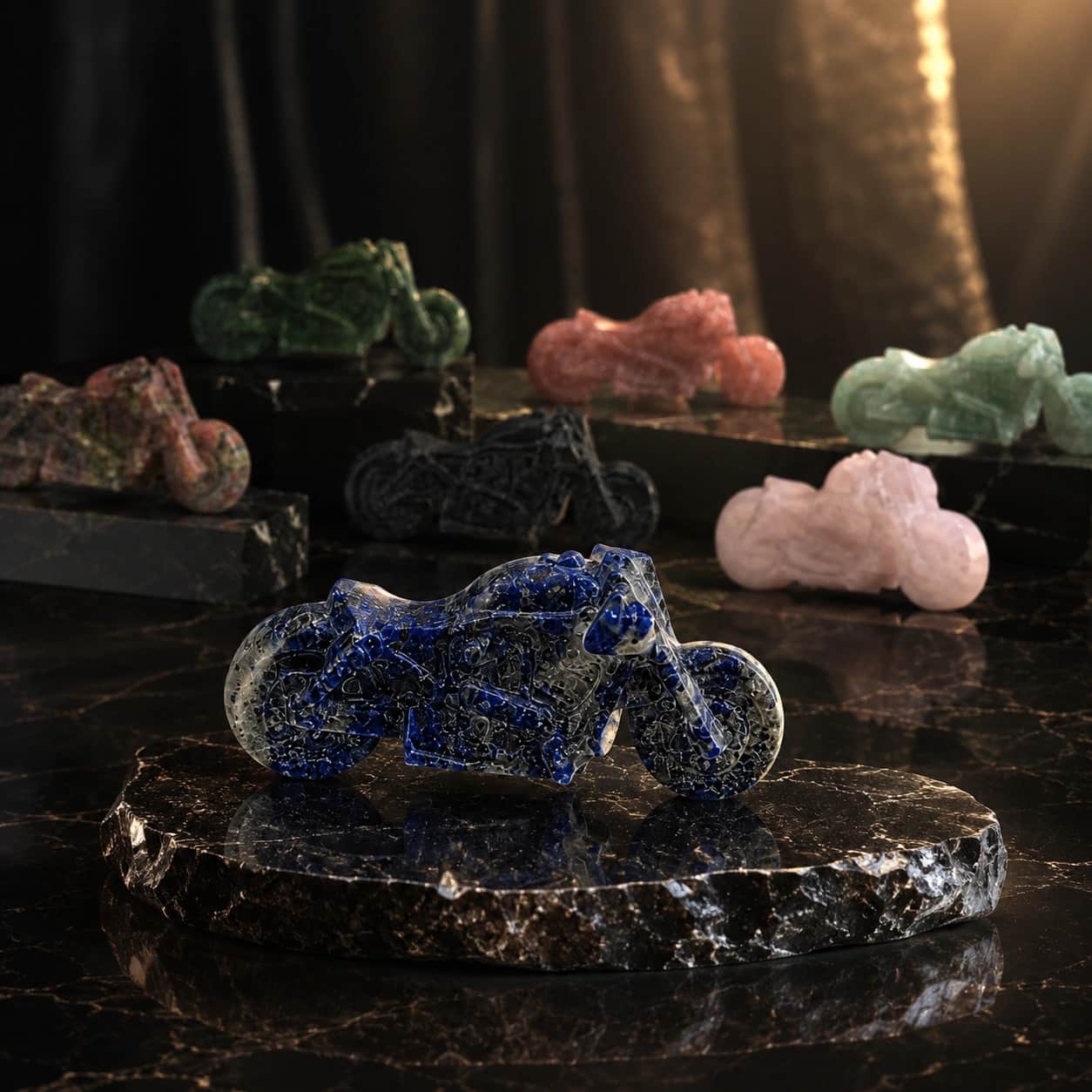 Natural Gemstone Motorcycle Miniature Decorative Collectible - Hand Carved Stone Bike Figurine 1