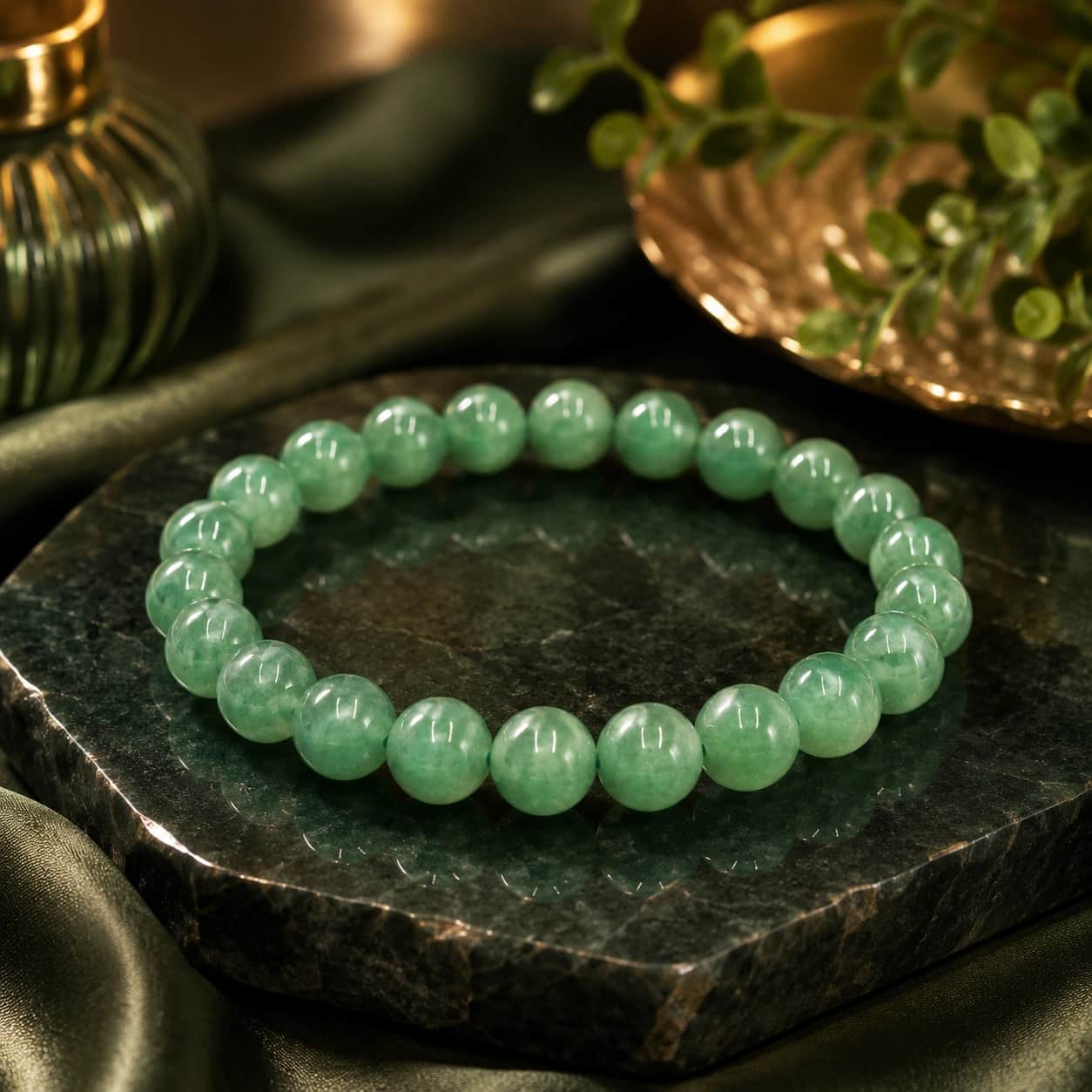 Natural Green Aventurine Crystal Bracelet - 8mm Round Bead Stretch Bracelet for Luck, Prosperity, Heart Healing & Emotional Balance | Unisex Healing Crystal Jewellery 1