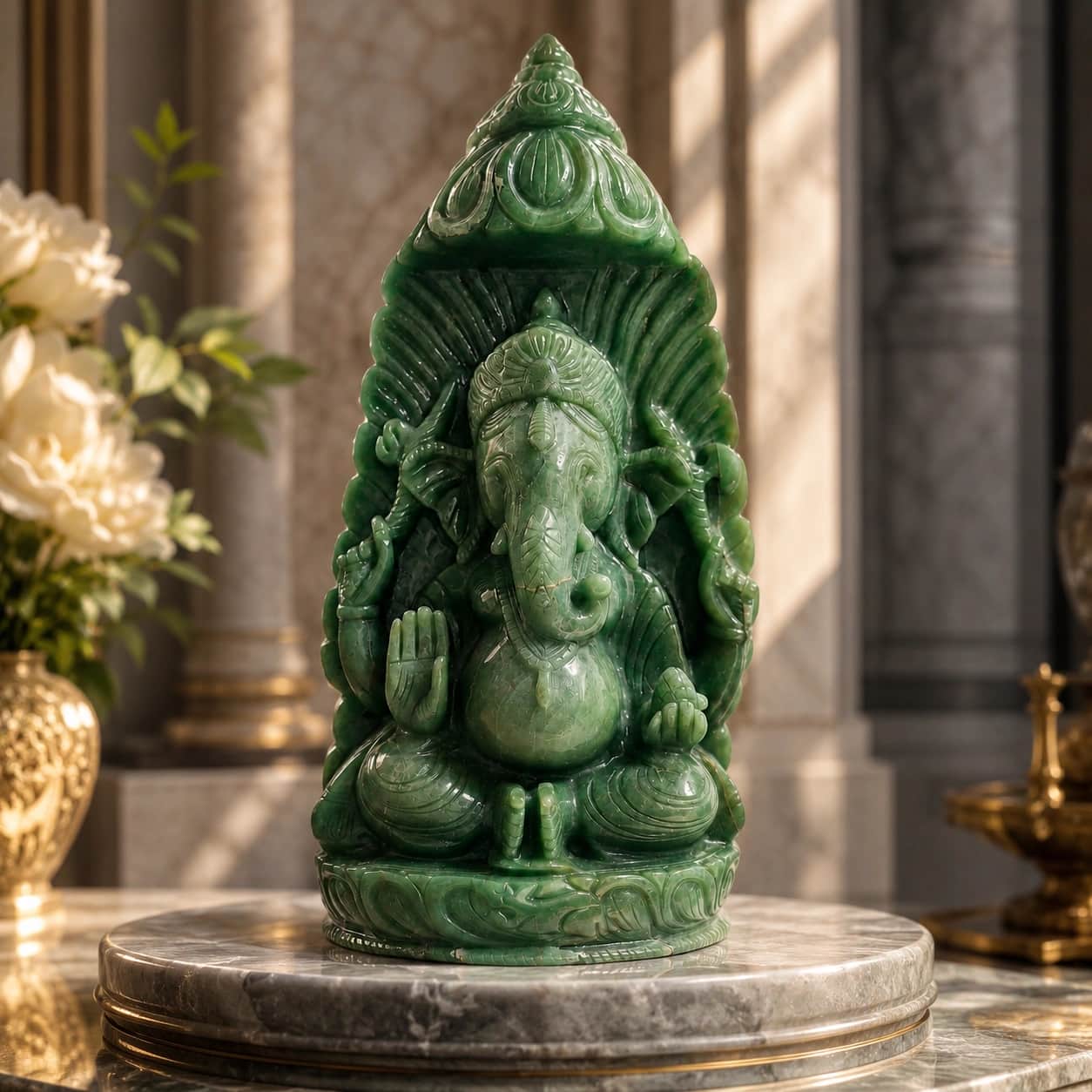 Natural Green Aventurine Ganesha Idol | Hand-Carved Spiritual Decorative Sculpture | 40 cm Premium Home & Temple Decor 1
