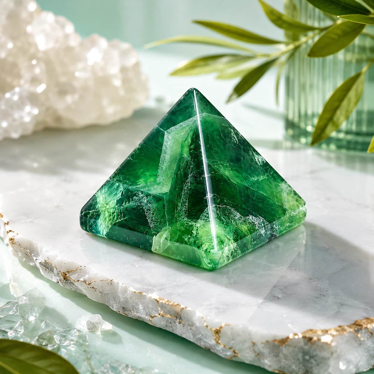 Natural Green Fluorite Crystal Pyramid - Emerald Clarity Hand-Polished Gemstone Pyramid for Focus, Mental Clarity, Balance & Growth | Ethically Sourced Premium Feng Shui & Vastu Decor for Home, Office & Meditation 1