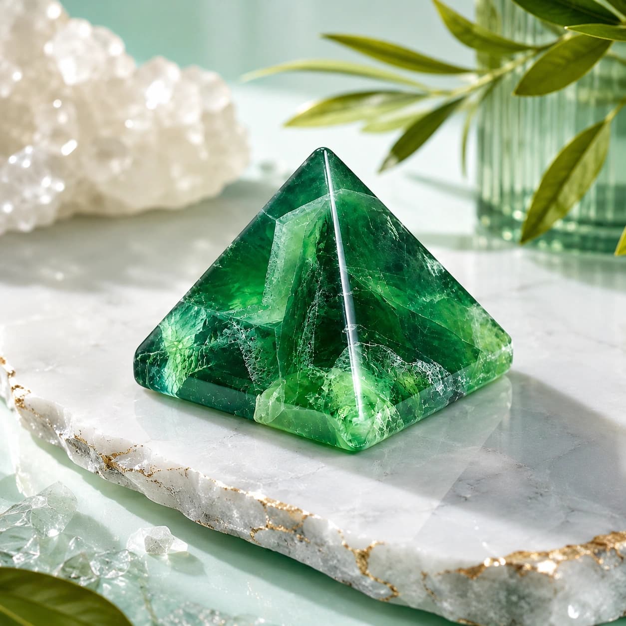 Natural Green Fluorite Crystal Pyramid - Emerald Clarity Hand-Polished Gemstone Pyramid for Focus, Mental Clarity, Balance & Growth | Ethically Sourced Premium Feng Shui & Vastu Decor for Home, Office & Meditation