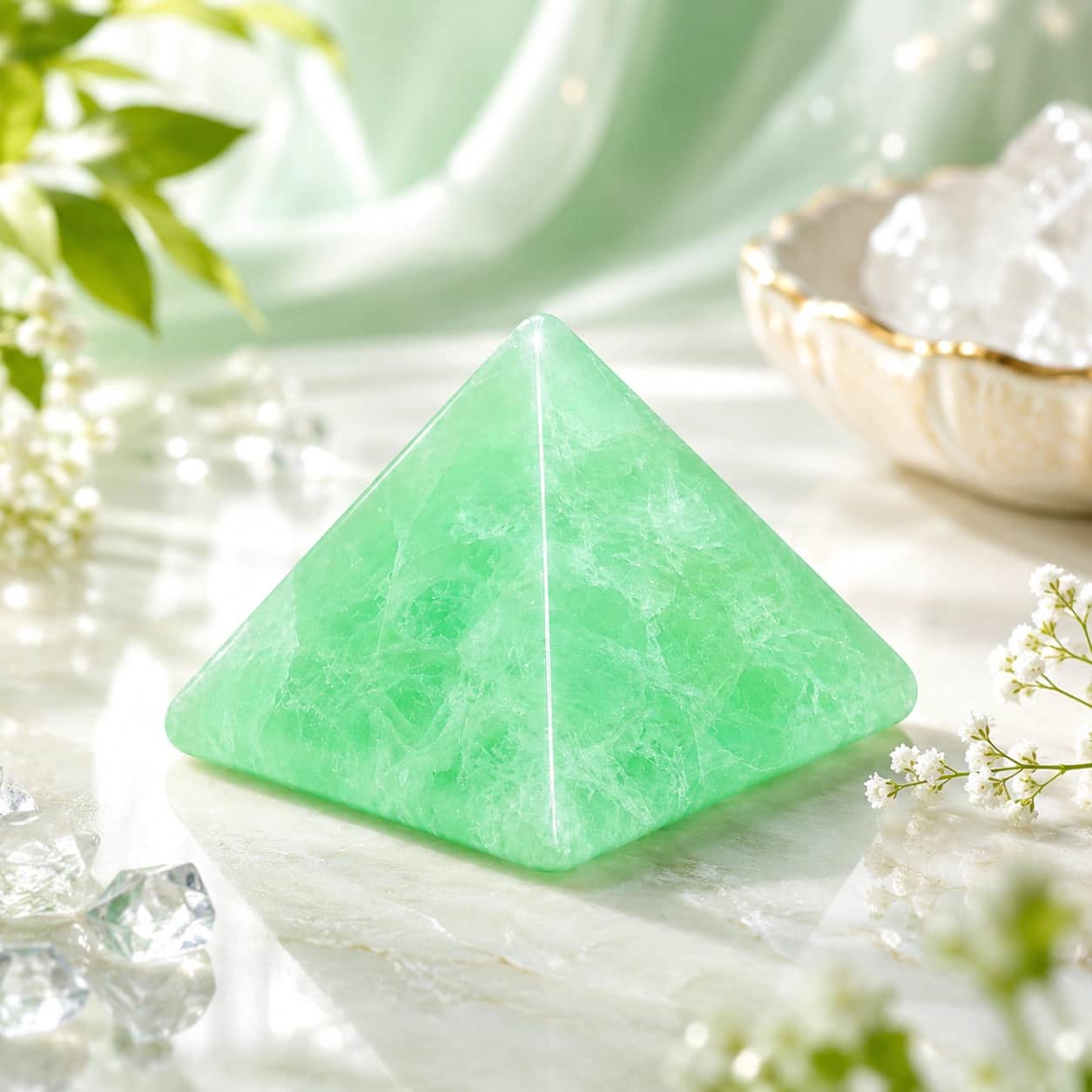 Natural Green Fluorite Crystal Pyramid - Hand-Polished Mint Glow Gemstone Pyramid for Clarity, Calm & Positive Transformation | Premium Feng Shui & Vastu Decor for Home, Office & Meditation Space | 3.5 cm Height / 4 cm Base / 78 g | Stone Mart 1
