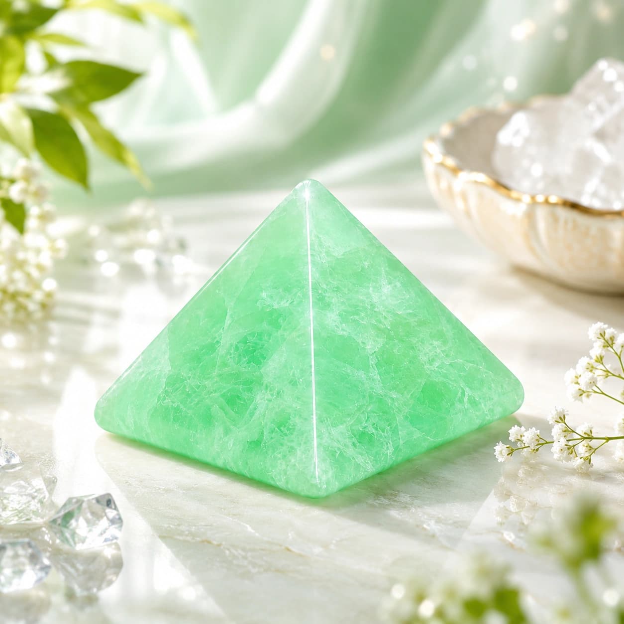 Natural Green Fluorite Crystal Pyramid - Hand-Polished Mint Glow Gemstone Pyramid for Clarity, Calm & Positive Transformation | Premium Feng Shui & Vastu Decor for Home, Office & Meditation Space | 3.5 cm Height / 4 cm Base / 78 g | Stone Mart