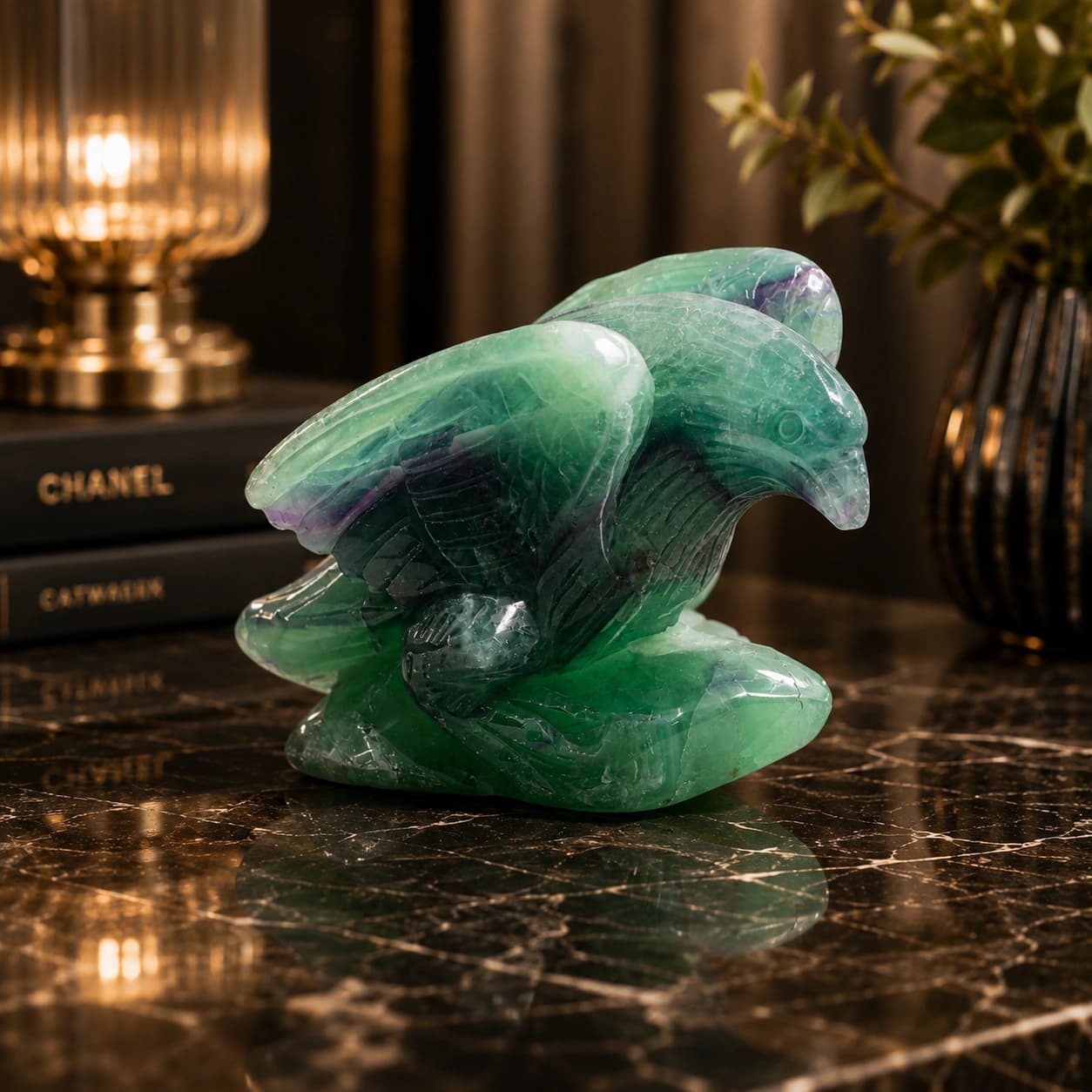 Natural Green Fluorite Eagle Figurine - Hand-Carved Crystal Eagle Showpiece for Power, Vision & Success | Vastu & Feng Shui Home Decor