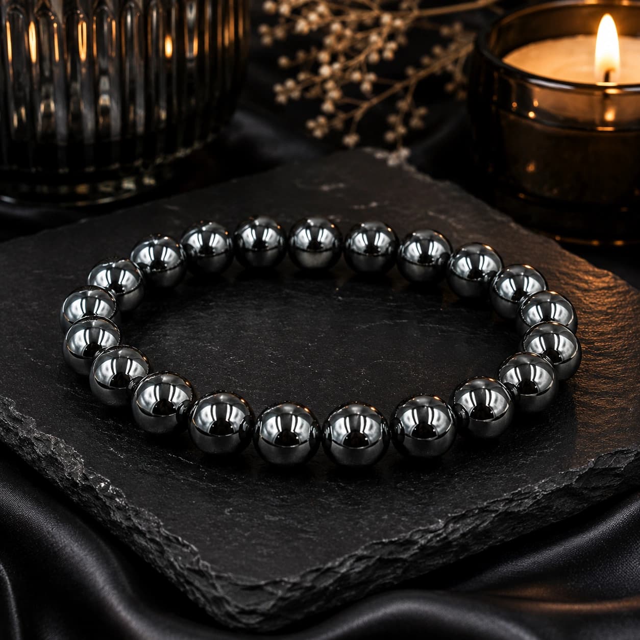 Natural Hematite Crystal Bracelet - 8mm Round Bead Stretch Bracelet for Grounding, Protection, Focus & Strength | Premium Healing Crystal Jewellery | Unisex