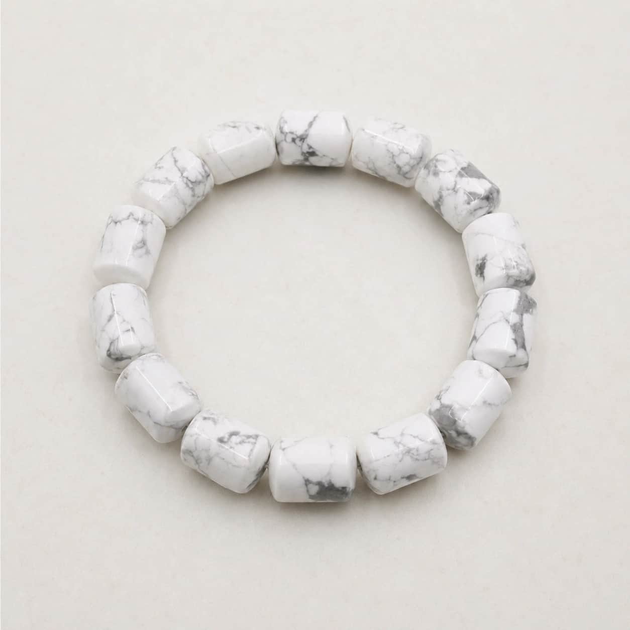 Natural Howlite Barrel Bead Bracelet – Faceted Tube Bead Stretch Bracelet for Calm, Awareness & Emotional Balance | The Calming Stone | Premium Natural Gemstone Jewellery 2