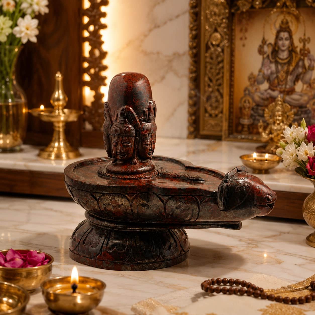 Natural Iron Tiger Stone Shivling with Nandi Base | Hand-Carved Sacred Decor | 21.5 cm Height | 10 kg 1