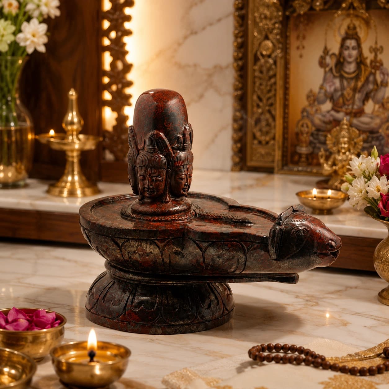 Natural Iron Tiger Stone Shivling with Nandi Base | Hand-Carved Sacred Decor | 21.5 cm Height | 10 kg