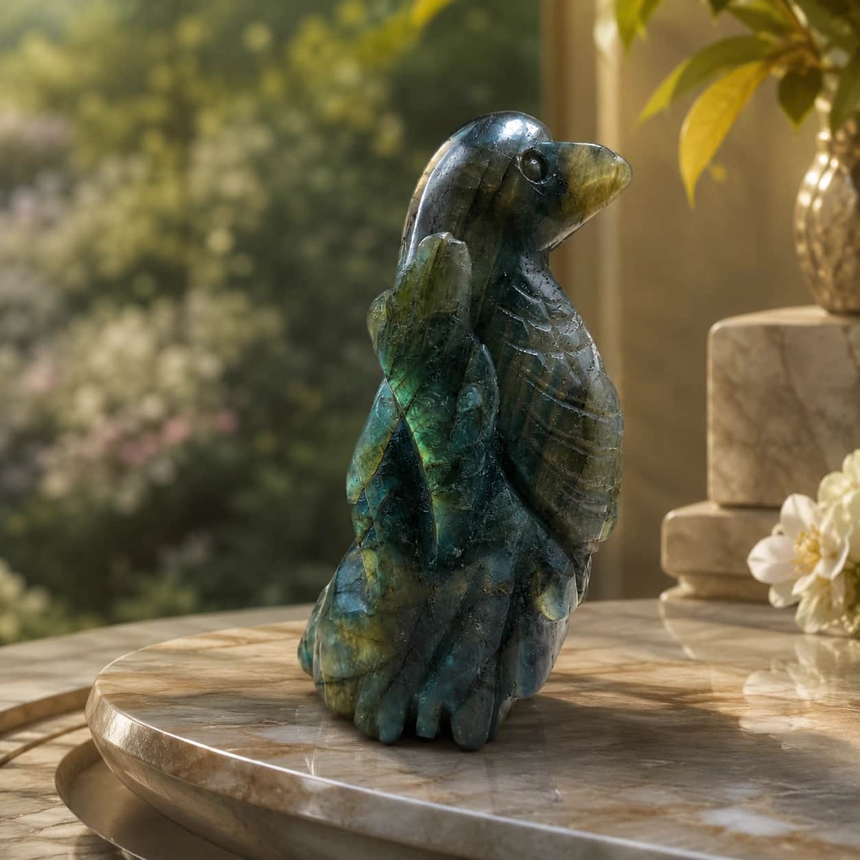 Natural Labradorite Bird Crystal Carving Handcrafted Decorative Sculpture 1