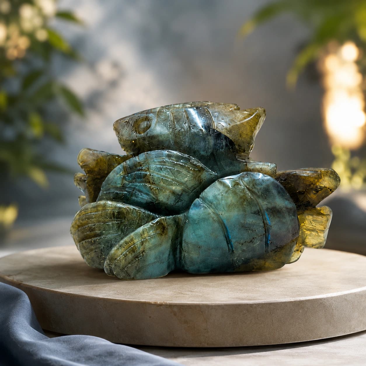 Natural Labradorite Crystal Carving Handcrafted Decorative Sculpture