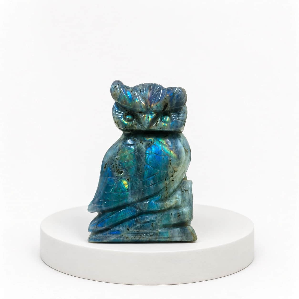 Natural Labradorite Owl Figurine - Handcrafted Crystal Decor 2