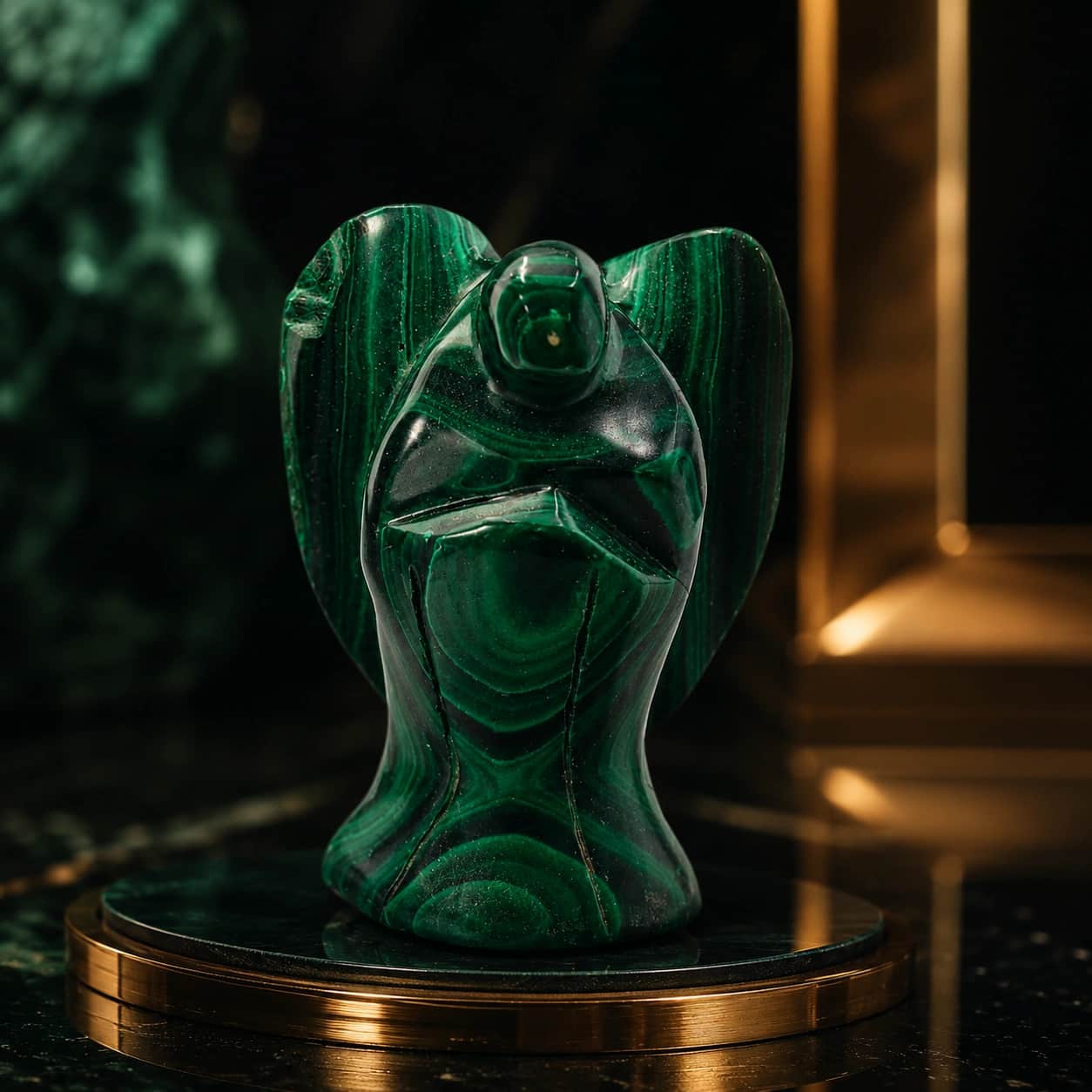 Natural Malachite Angel Figurine | Hand-Carved Polished Green Stone Angel Decor | Spiritual Luxury Home Decor Accent 1