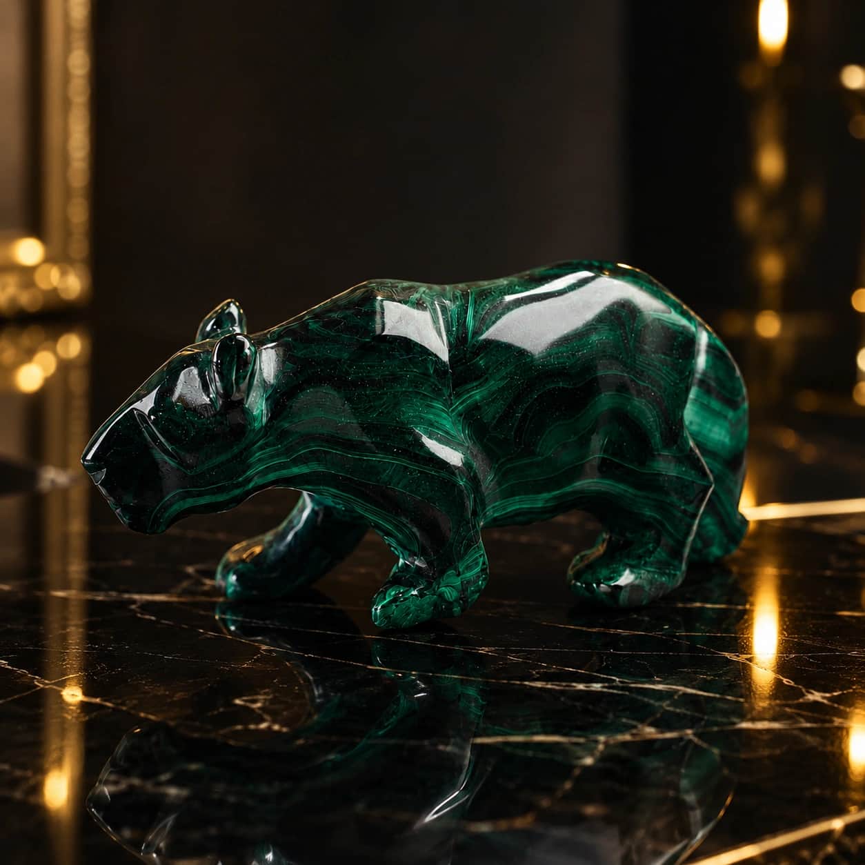 Natural Malachite Bear Figurine | Hand-Carved Polished Stone Animal Decor | Luxury Home Decor Accent 1