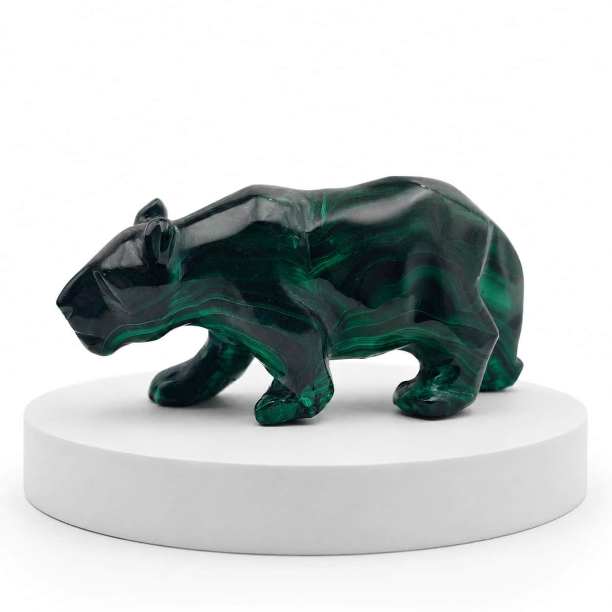 Natural Malachite Bear Figurine | Hand-Carved Polished Stone Animal Decor | Luxury Home Decor Accent 2
