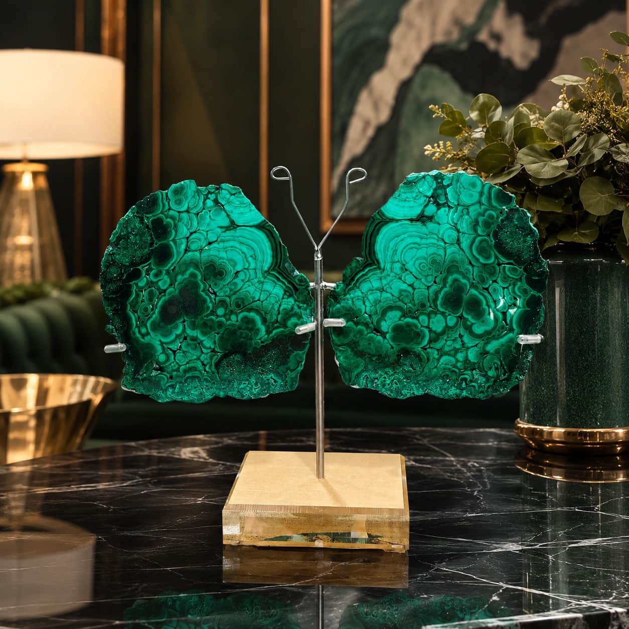 Natural Malachite Butterfly Decorative Showpiece on Stand 1