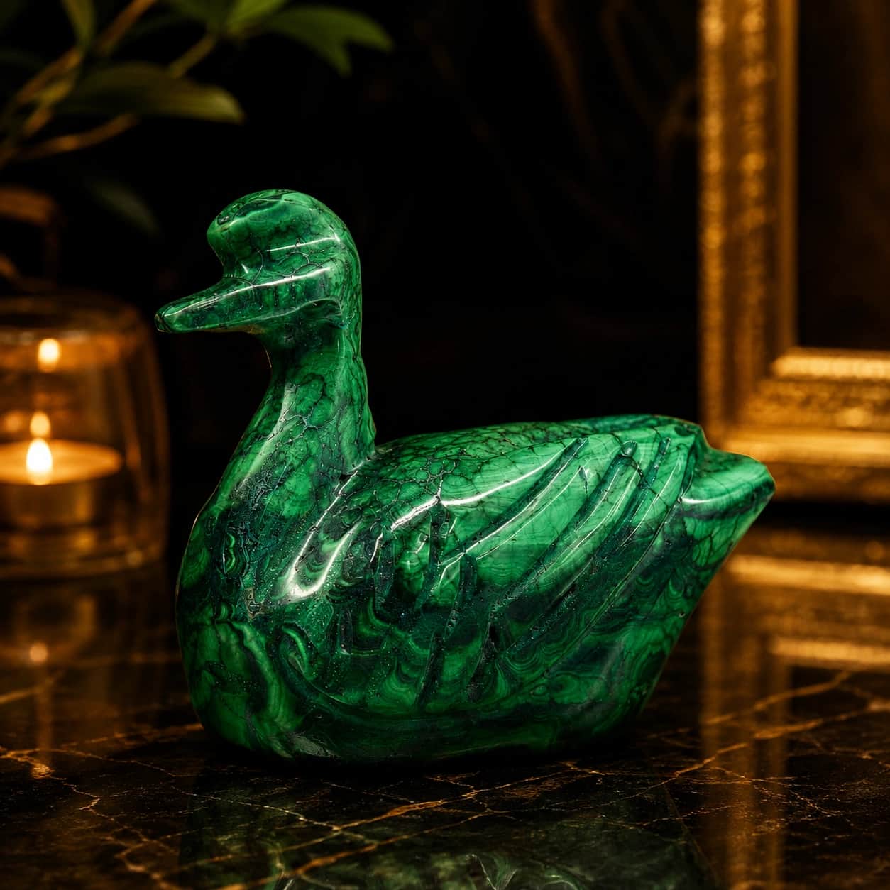 Natural Malachite Duck Figurine | Hand-Carved Polished Stone Bird Decor | Luxury Home Decor Accent 1