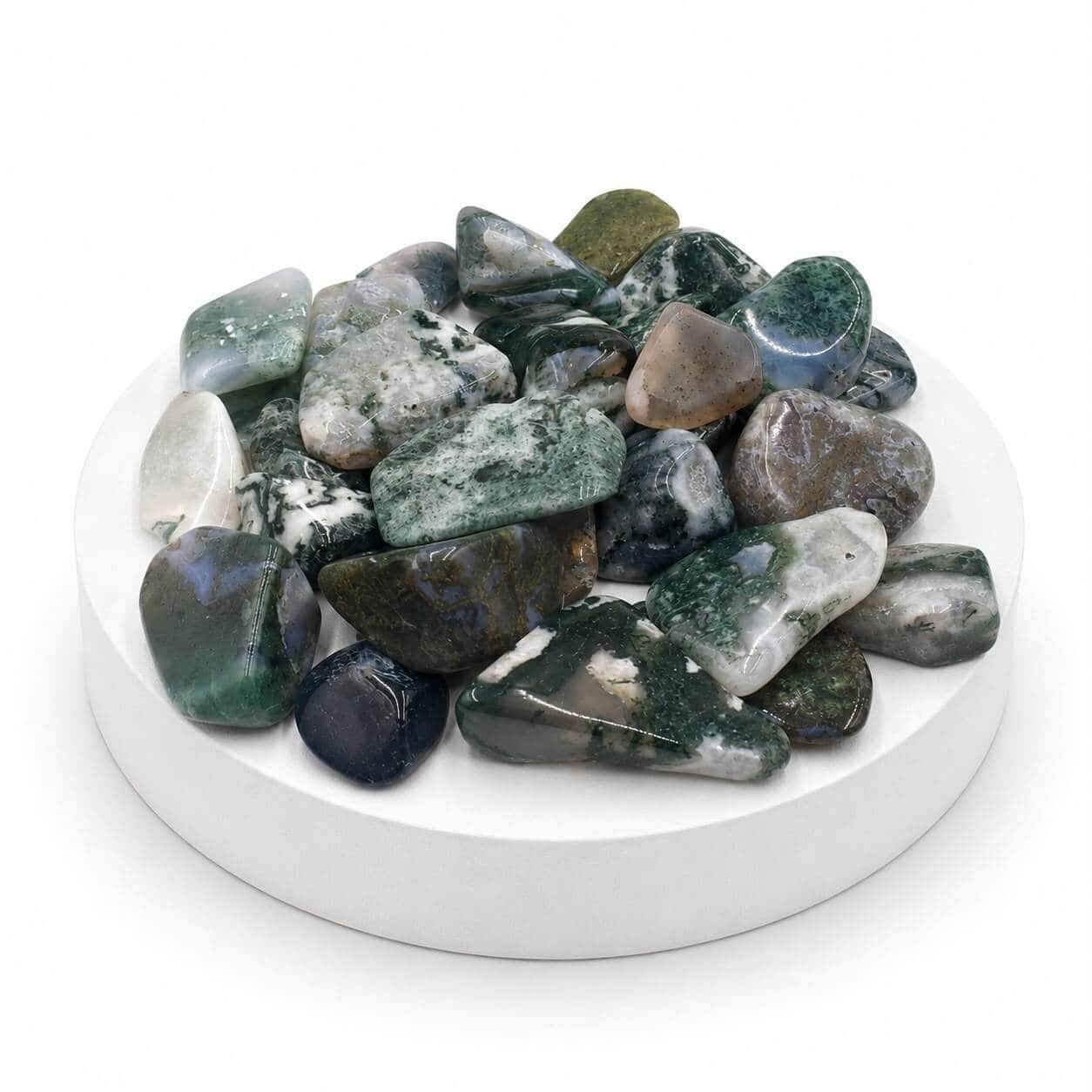 Natural Moss Agate Tumbled Stones | Polished Green Agate Healing Crystal | 250 GM, 500 GM & 1 KG 2