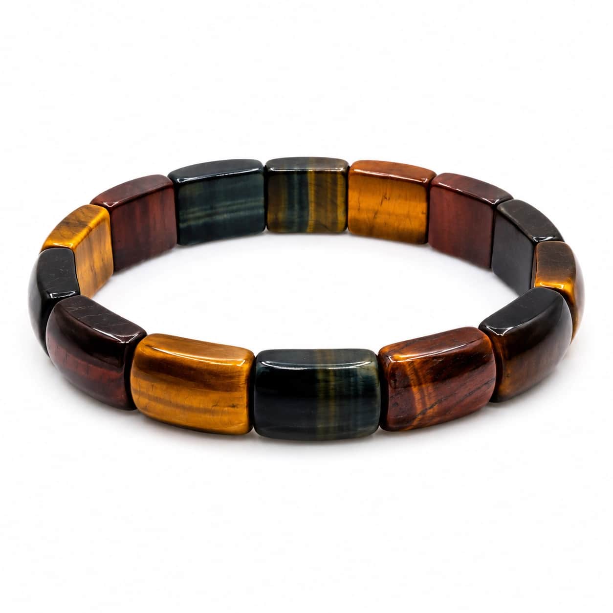 Natural Multi Tiger Eye Bracelet - Flat Tile Bead Stretch Bracelet for Strength, Focus & Protection | Golden, Red & Blue Tiger Eye | Premium Natural Gemstone Jewellery 2