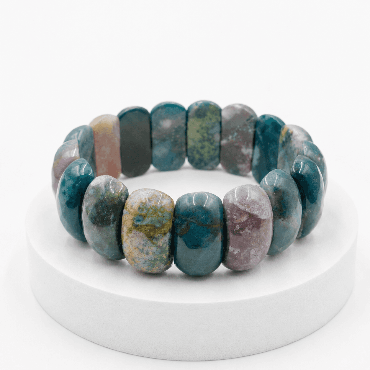 Natural Ocean Jasper Stretchable Bracelet with 17 Polished Rounded Rectangular Beads 2