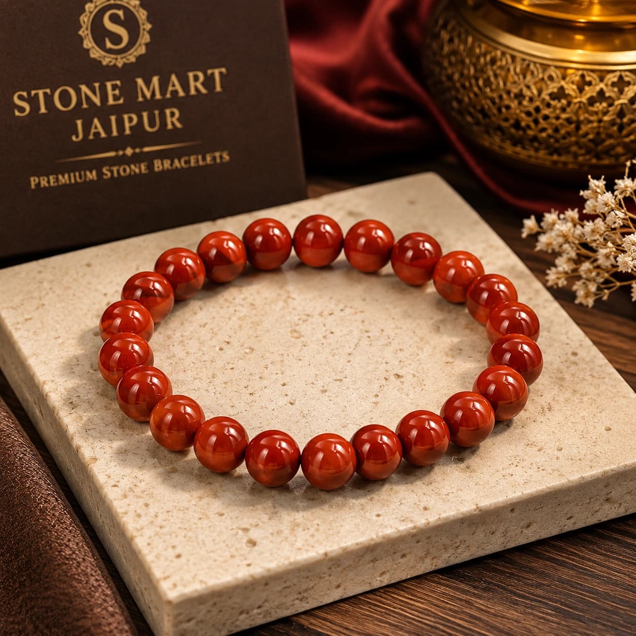 Natural Red Jasper Crystal Bracelet - 8mm Round Bead Stretch Bracelet for Grounding, Strength, Courage & Emotional Balance | The 'Stone of Endurance' | Unisex Healing Crystal Jewellery