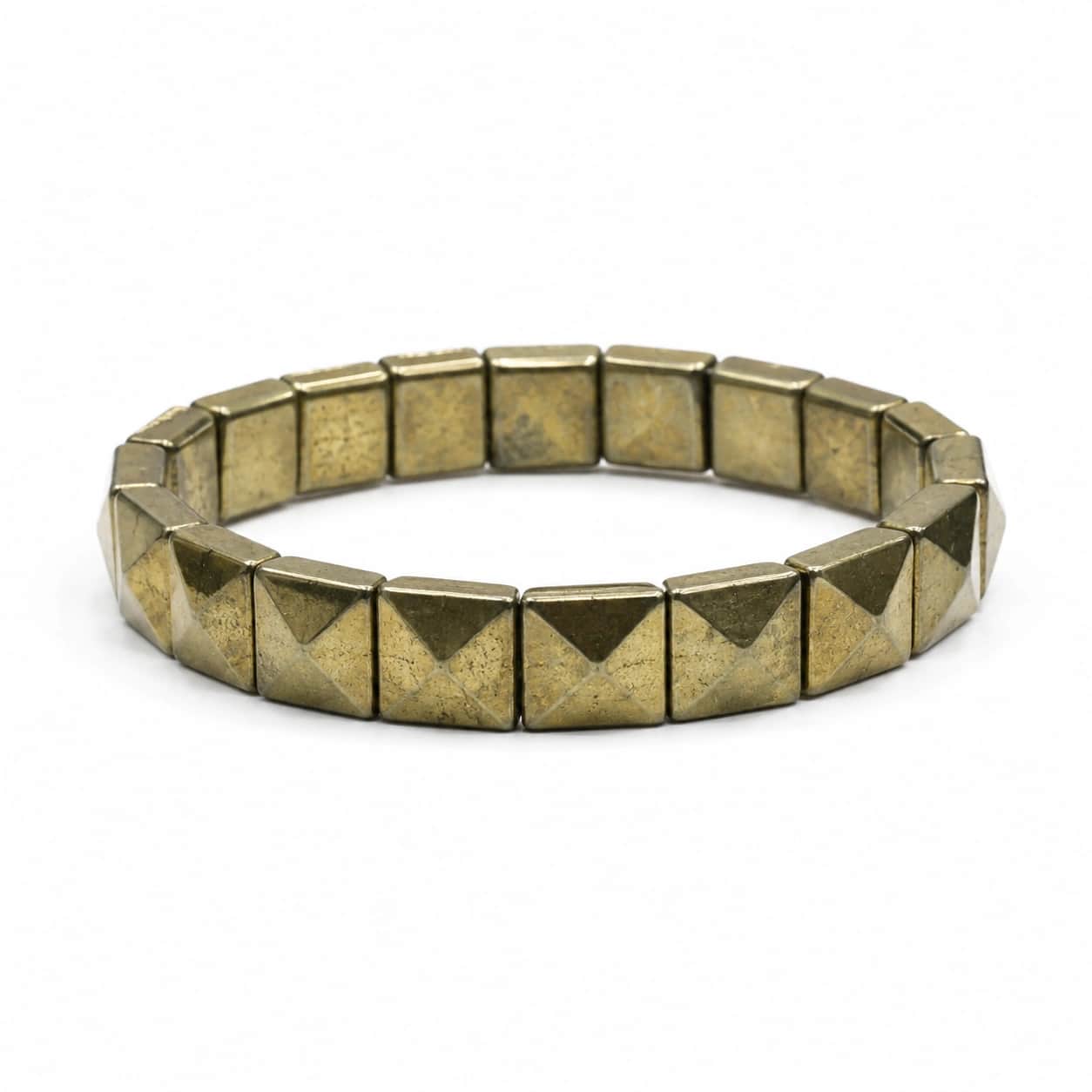 Natural Pyrite Faceted Tile Bracelet – Pyramid-Cut Square Bead Stretch Bracelet for Focus, Protection & Manifestation | Fool's Gold Crystal | Premium Natural Gemstone Jewellery 2