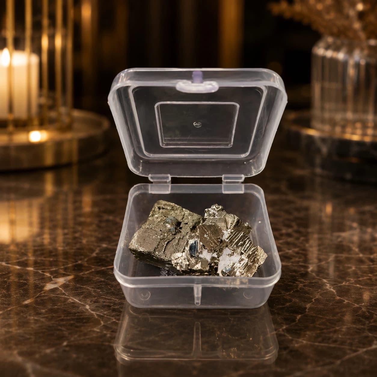 Natural Pyrite Raw Cluster Stone — Fool's Gold Specimen in Display Box (46g)