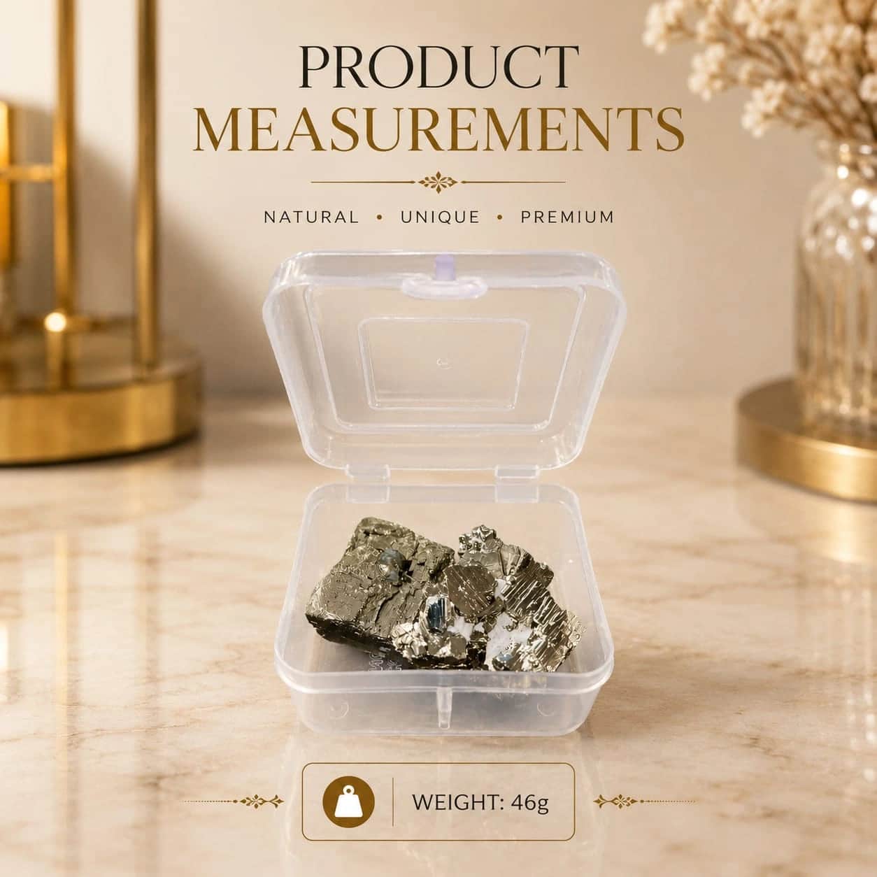 Natural Pyrite Raw Cluster Stone — Fool's Gold Specimen in Display Box (46g) 2