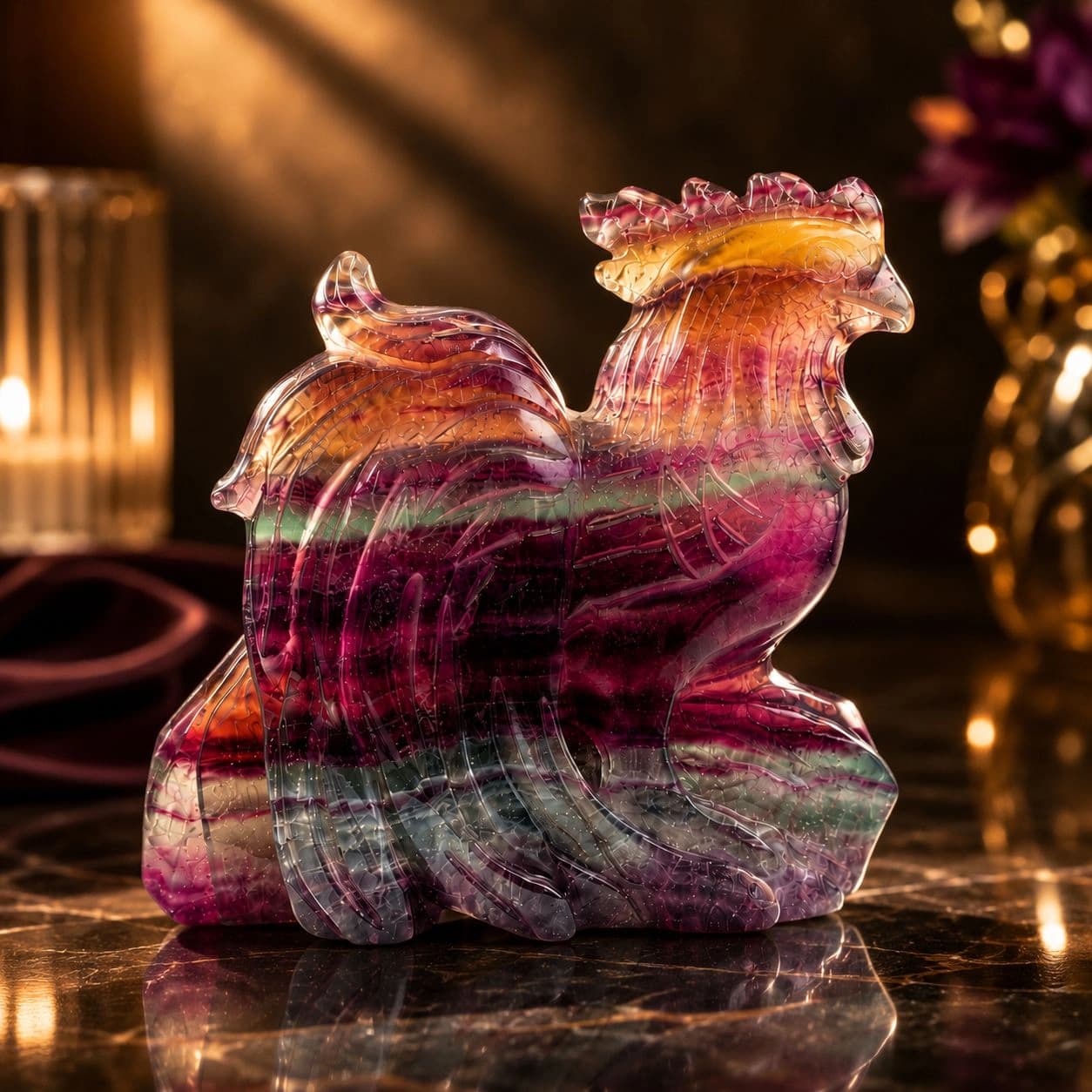 Natural Rainbow Fluorite Phoenix Hand-Carved Crystal Figurine | Premium Stone Bird Decor | 11.5 cm, 1208 g