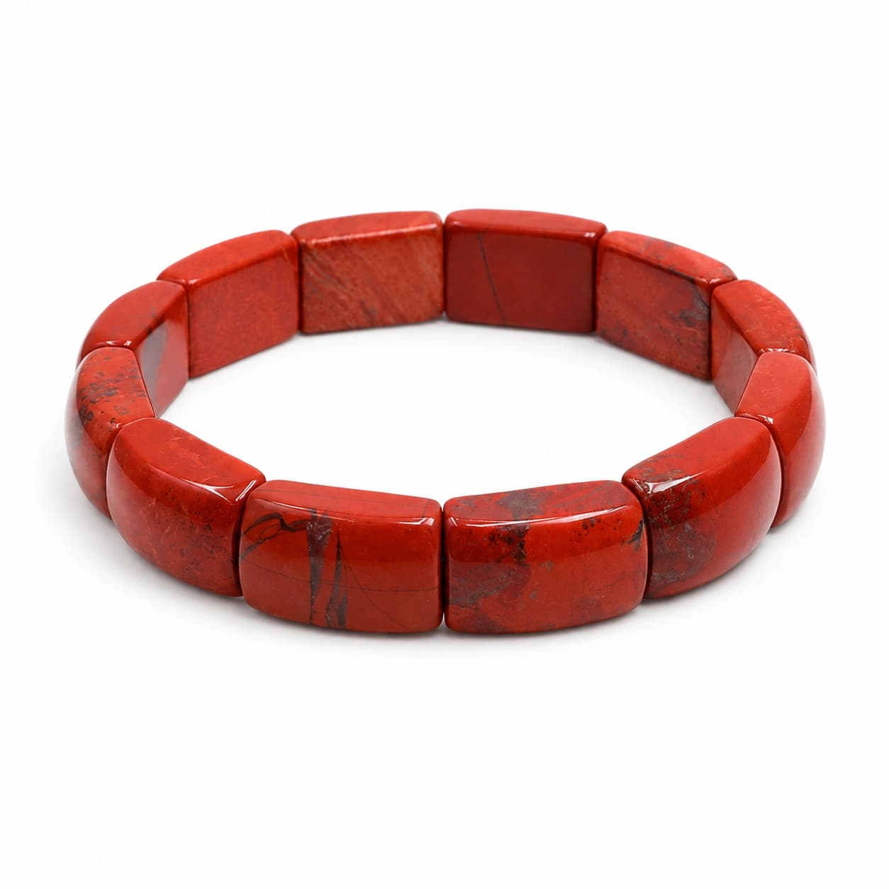 Natural Red Jasper Bracelet - Tile Bead Stretch Bracelet for Strength, Stability, Grounding & Protection | Premium Healing Crystal Jewellery | Unisex