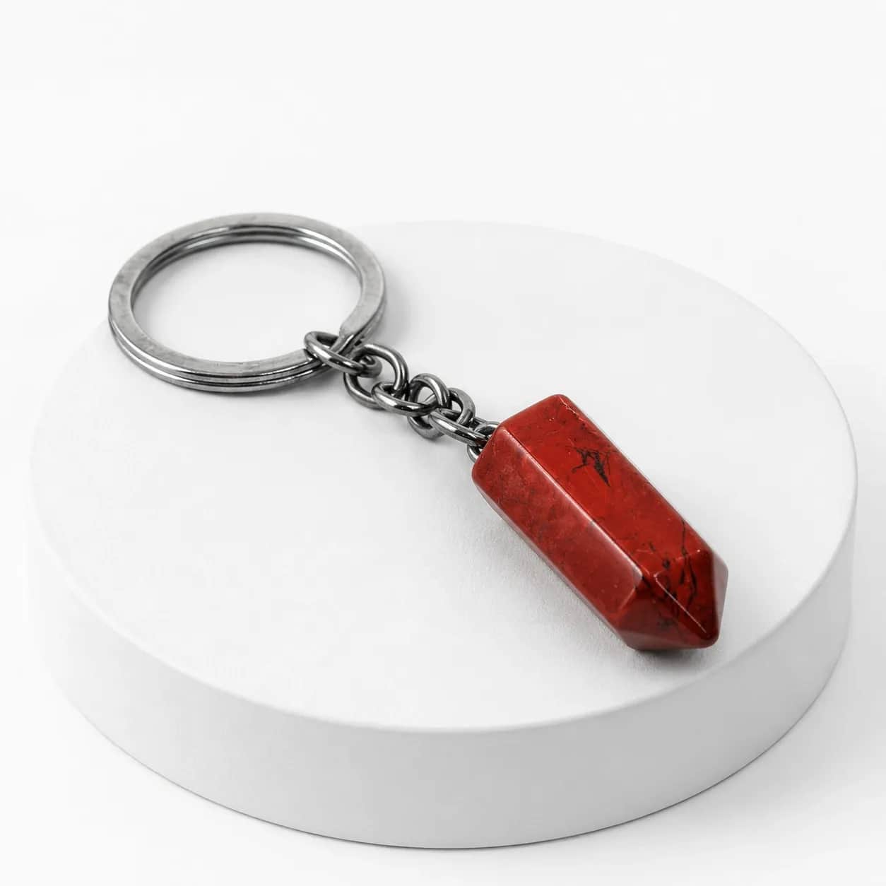 Natural Red Jasper Crystal Keychain with Silver-Tone Key Ring | Polished Stone Pendant for Daily Carry & Gifting 2
