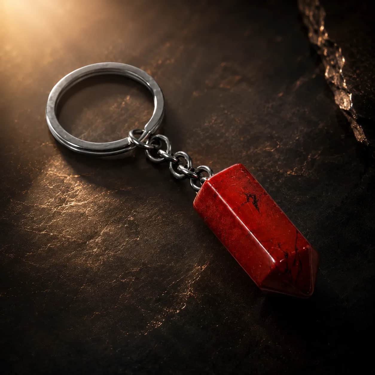 Natural Red Jasper Crystal Keychain with Silver-Tone Key Ring | Polished Stone Pendant for Daily Carry & Gifting 1