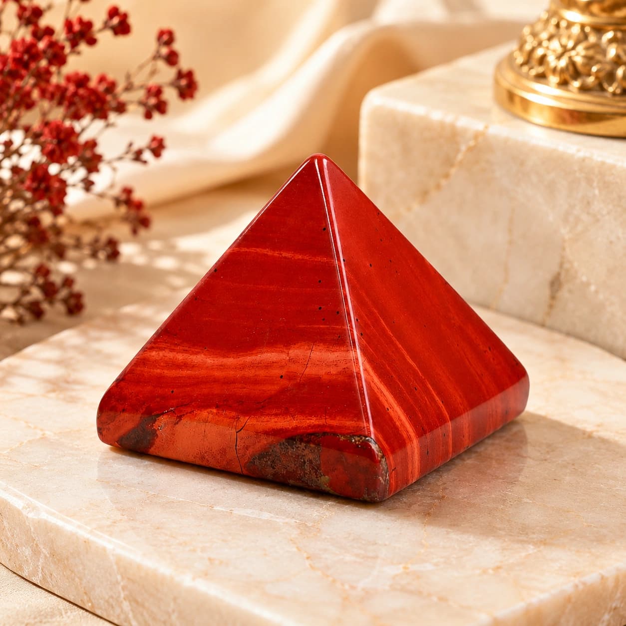 Natural Red Jasper Crystal Pyramid - Crimson Strength Hand-Polished Gemstone Pyramid for Strength, Grounding Energy, Confidence & Inner Stability | Premium Feng Shui & Vastu Decor for Home, Office & Meditation