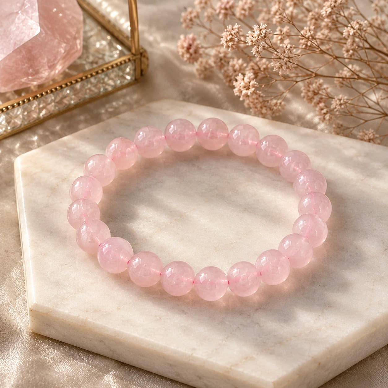 Natural Rose Quartz Crystal Bracelet - Round Bead Stretch Bracelet for Love, Self-Love, Emotional Healing & Inner Peace | The 'Stone of Unconditional Love' | Available in 8mm & 10mm | Unisex Healing Crystal Jewellery