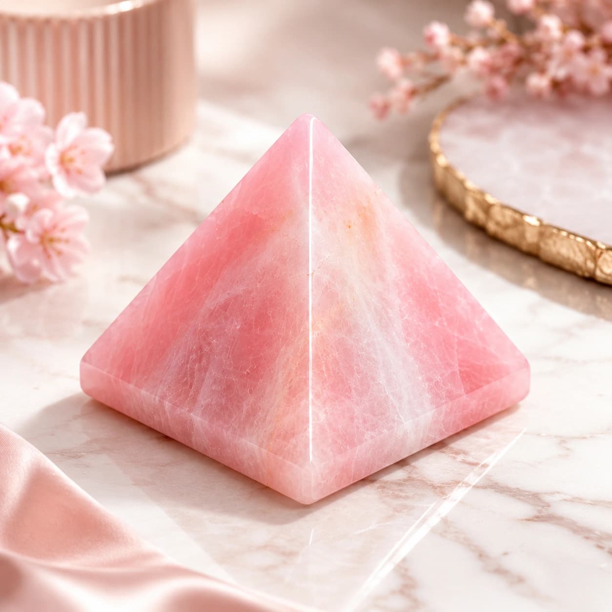 Natural Rose Quartz Crystal Pyramid - Blush Harmony Hand-Polished Gemstone Pyramid for Love, Emotional Healing, Peace & Harmony | 100% Natural Rose Quartz, Hand-Polished with Care | Premium Feng Shui & Vastu Decor for Home, Bedroom & Gifting