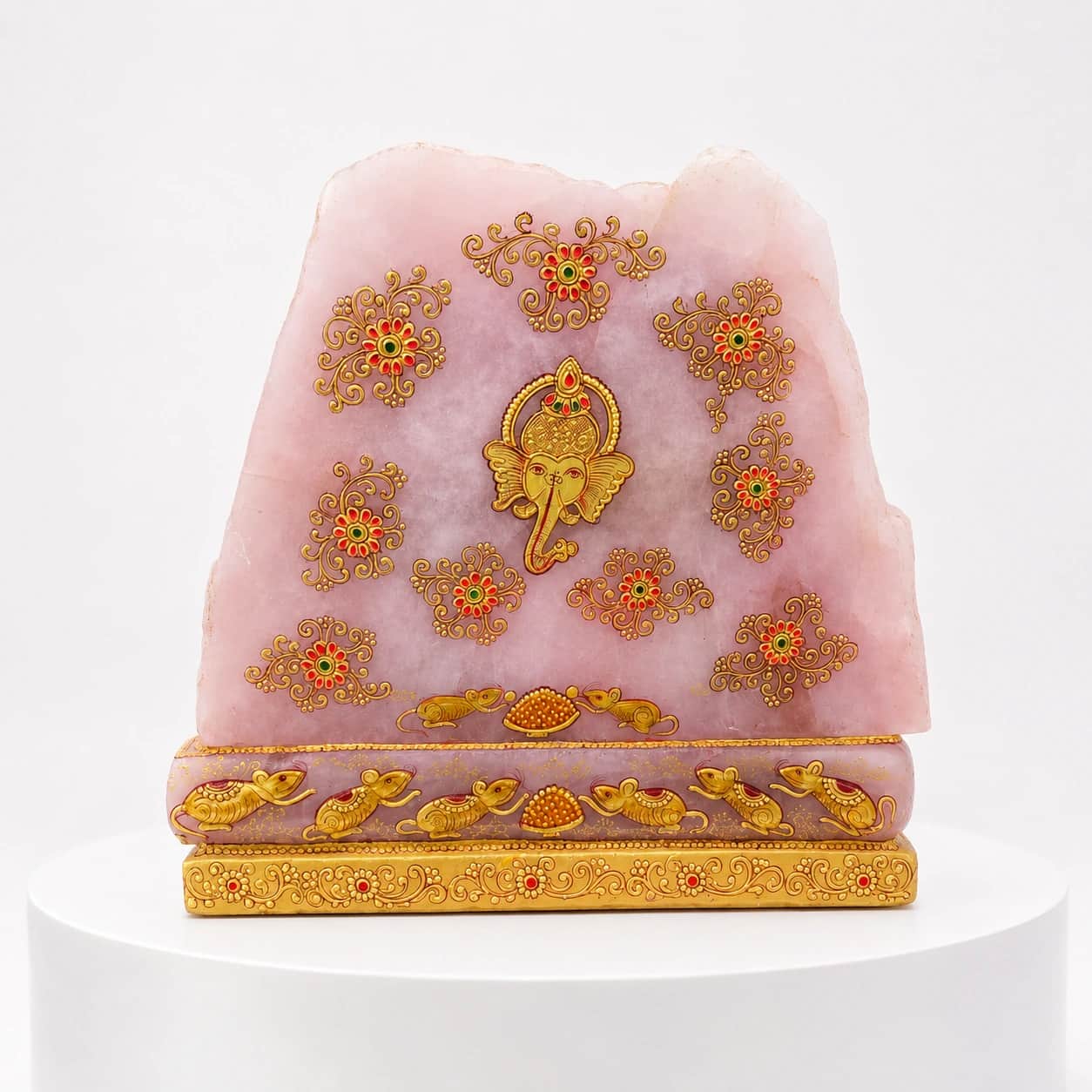 Natural Rose Quartz Ganesha Decor Piece | Handcrafted Spiritual Home Decor | 38.5 cm, 30 kg 2