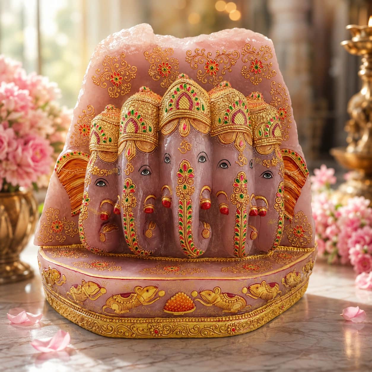 Natural Rose Quartz Ganesha Decor Piece | Handcrafted Spiritual Home Decor | 38.5 cm, 30 kg 1