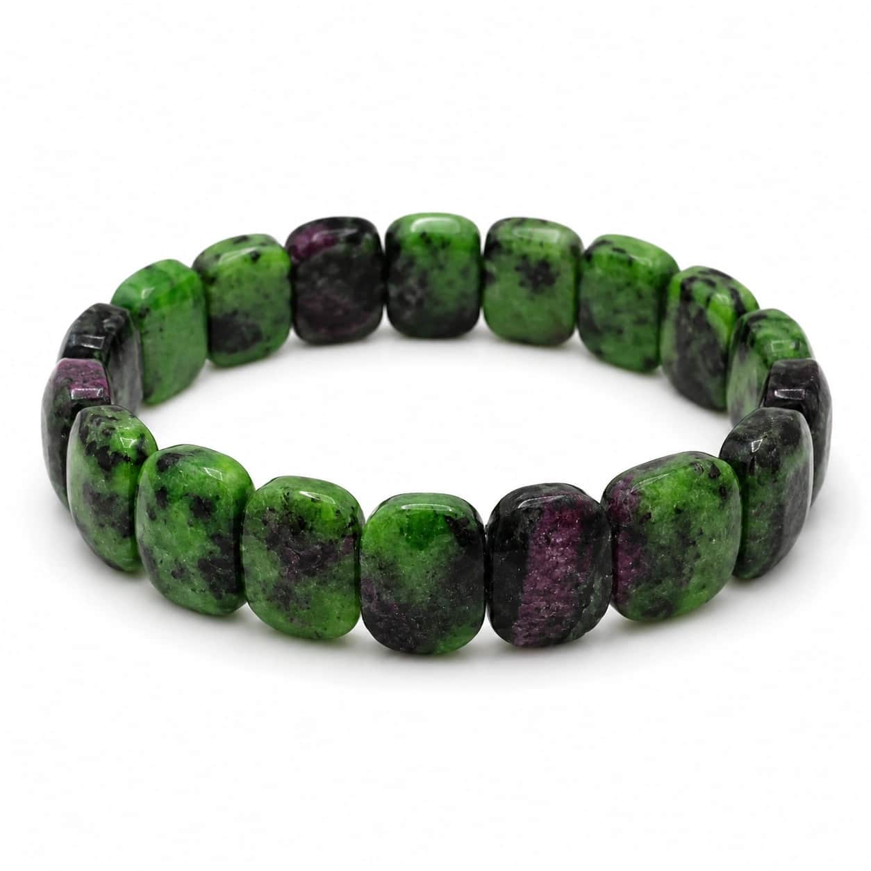 Natural Ruby Zoisite (Anyolite) Bracelet - Tile Bead Stretch Bracelet for Passion, Growth, Vitality & Emotional Balance | Premium Healing Crystal Jewellery | Unisex | 16 Beads / 11-12 mm 2