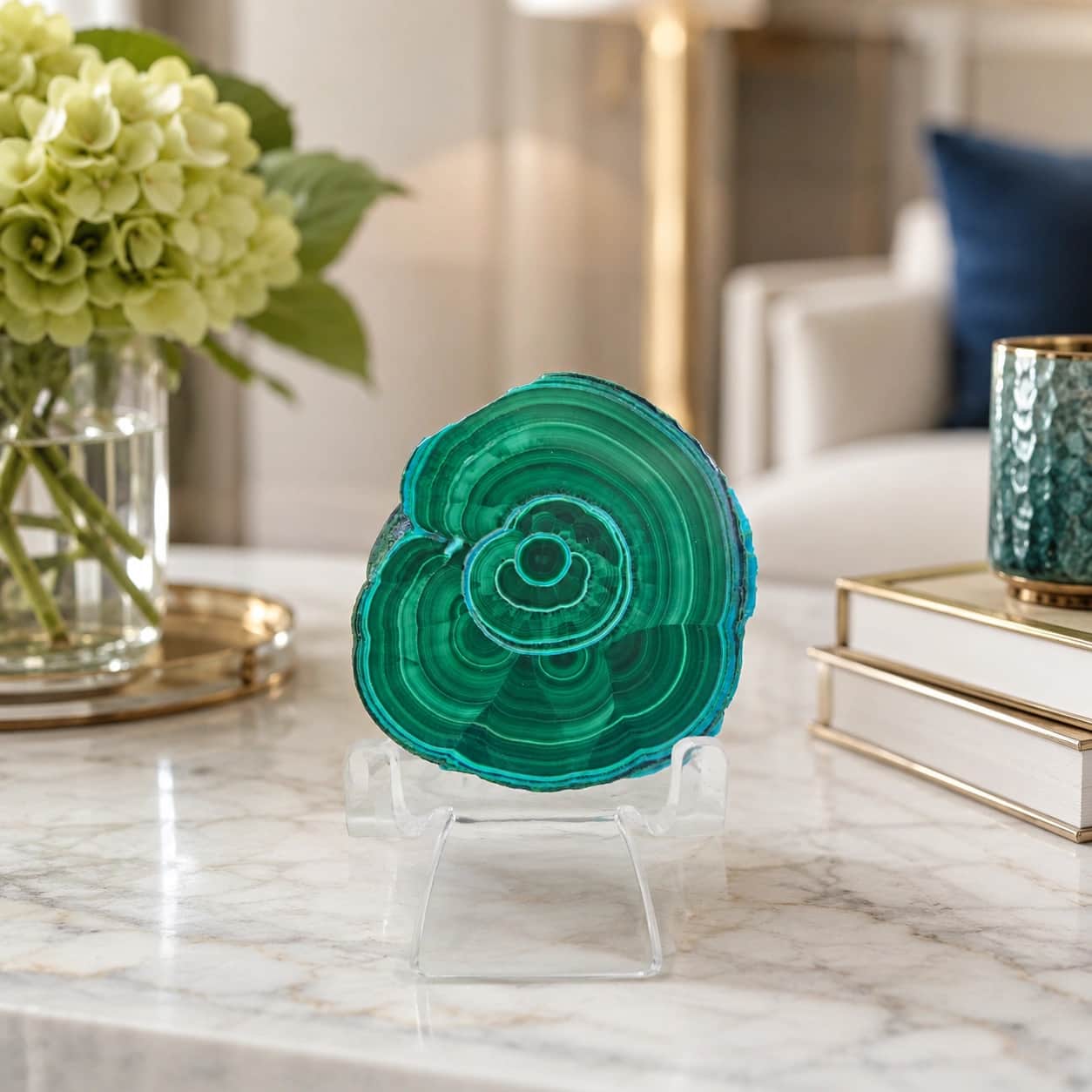Natural Small Size Chrysocolla Malachite Decorative Stone with Clear Acrylic Display Stand, 54 gm 1