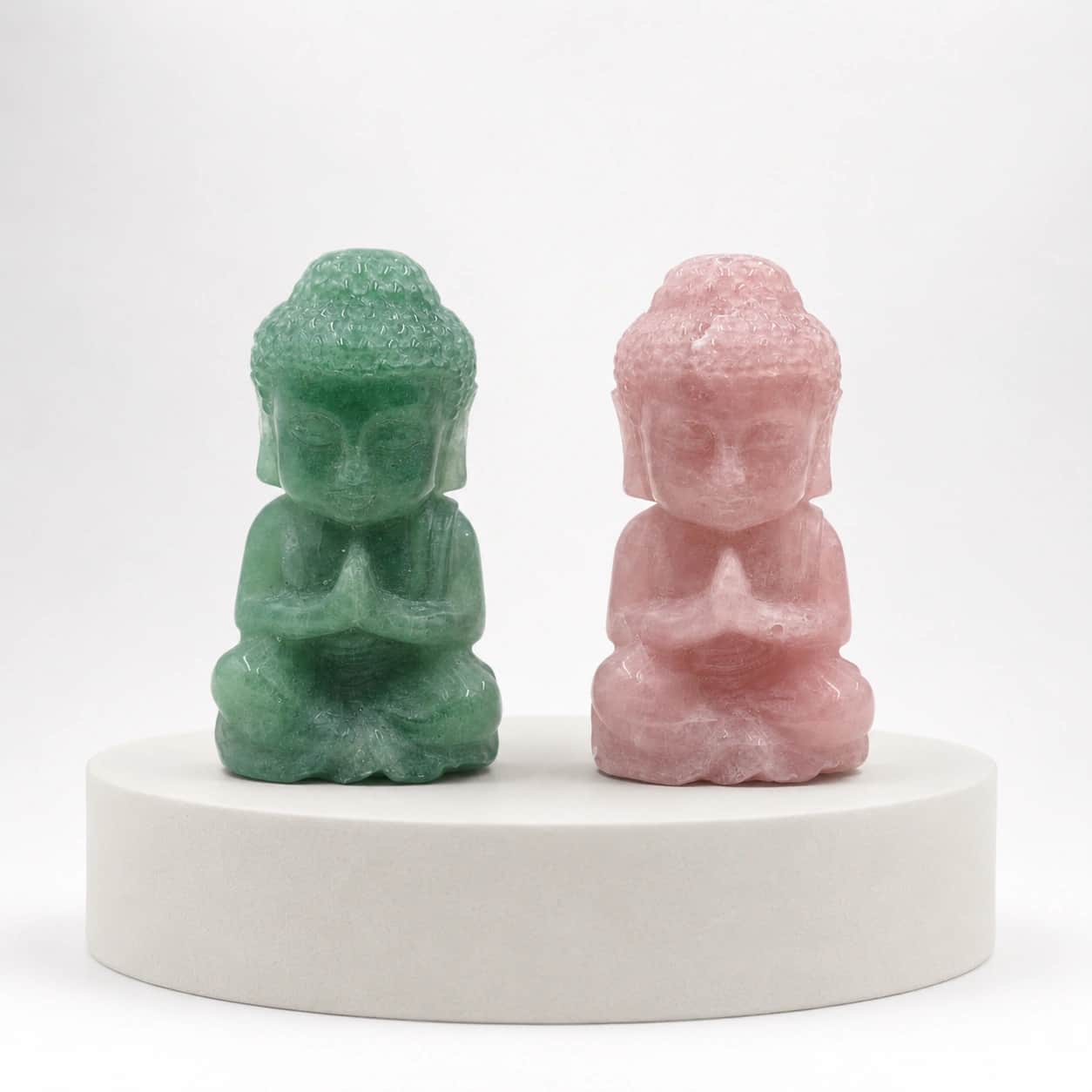 Natural Stone Buddha Decor Figurine | Hand-Carved Green Aventurine & Rose Quartz Buddha Statue for Home Decor, Meditation & Gifting 2