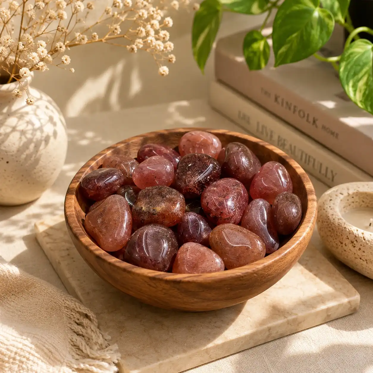 Natural Strawberry Quartz Tumbled Stones | Polished Healing Gemstone Chips | 100 GM Approx 1