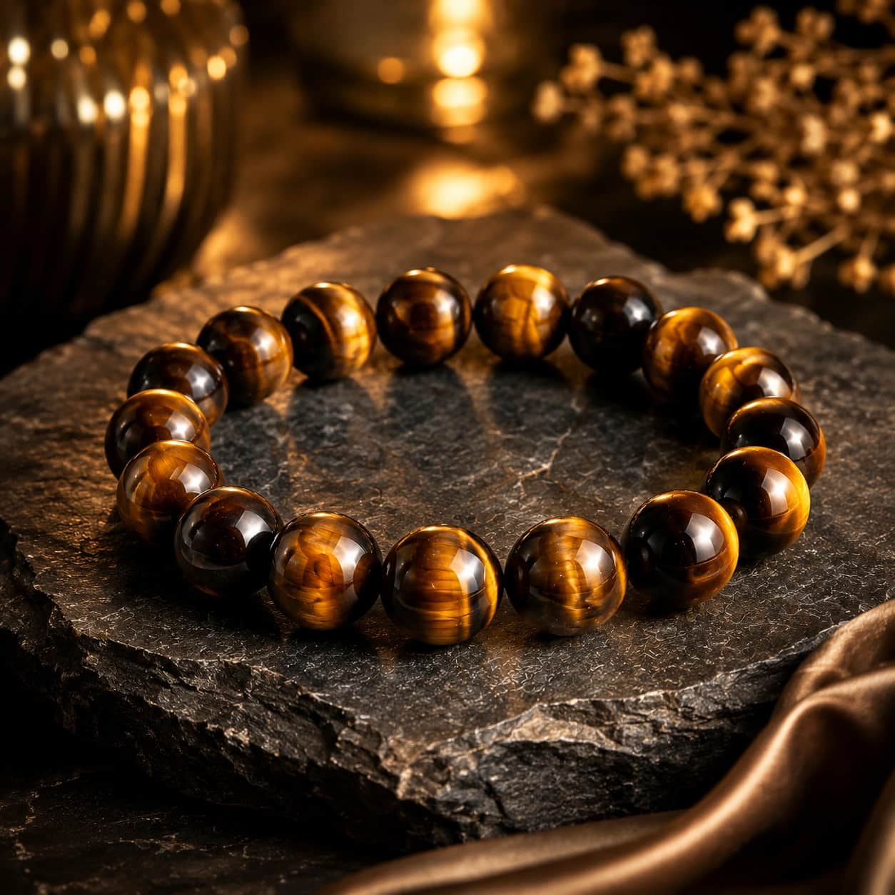 Natural Tiger Eye Bracelet | 12mm Beads | Stretchable Unisex Gemstone Bracelet for Strength, Confidence & Protection 1