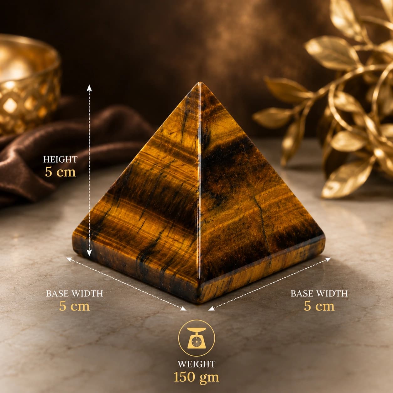 Natural Tiger Eye Crystal Pyramid - Golden Guardian Hand-Polished Gemstone Pyramid for Protection, Confidence & Grounding | Premium Feng Shui & Vastu Decor for Home, Office & Cash Counter