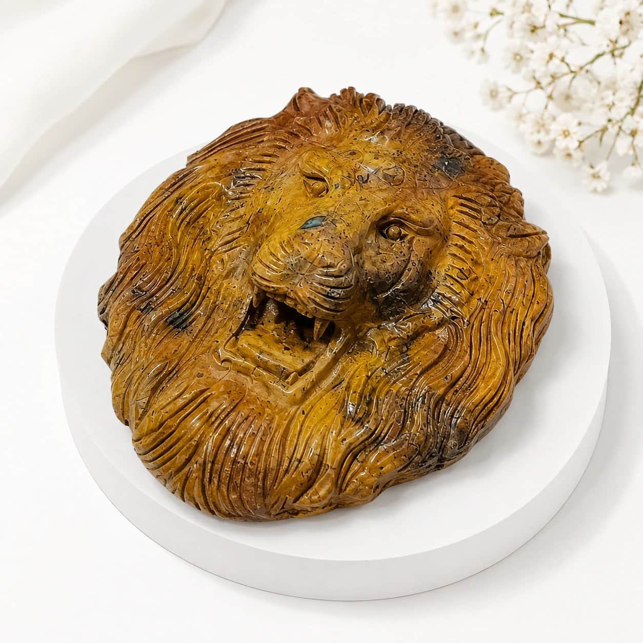 Natural Tiger's Eye Lion Face Carving | Premium Hand-Carved Decor Statue | Symbol of Strength & Protection 2