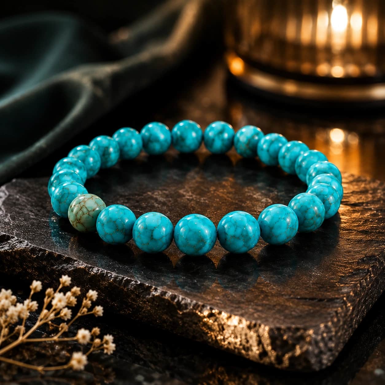 Natural Turquoise Gemstone Beaded Bracelet | 7mm Round Beads | Protection & Healing Stretch Bracelet 1