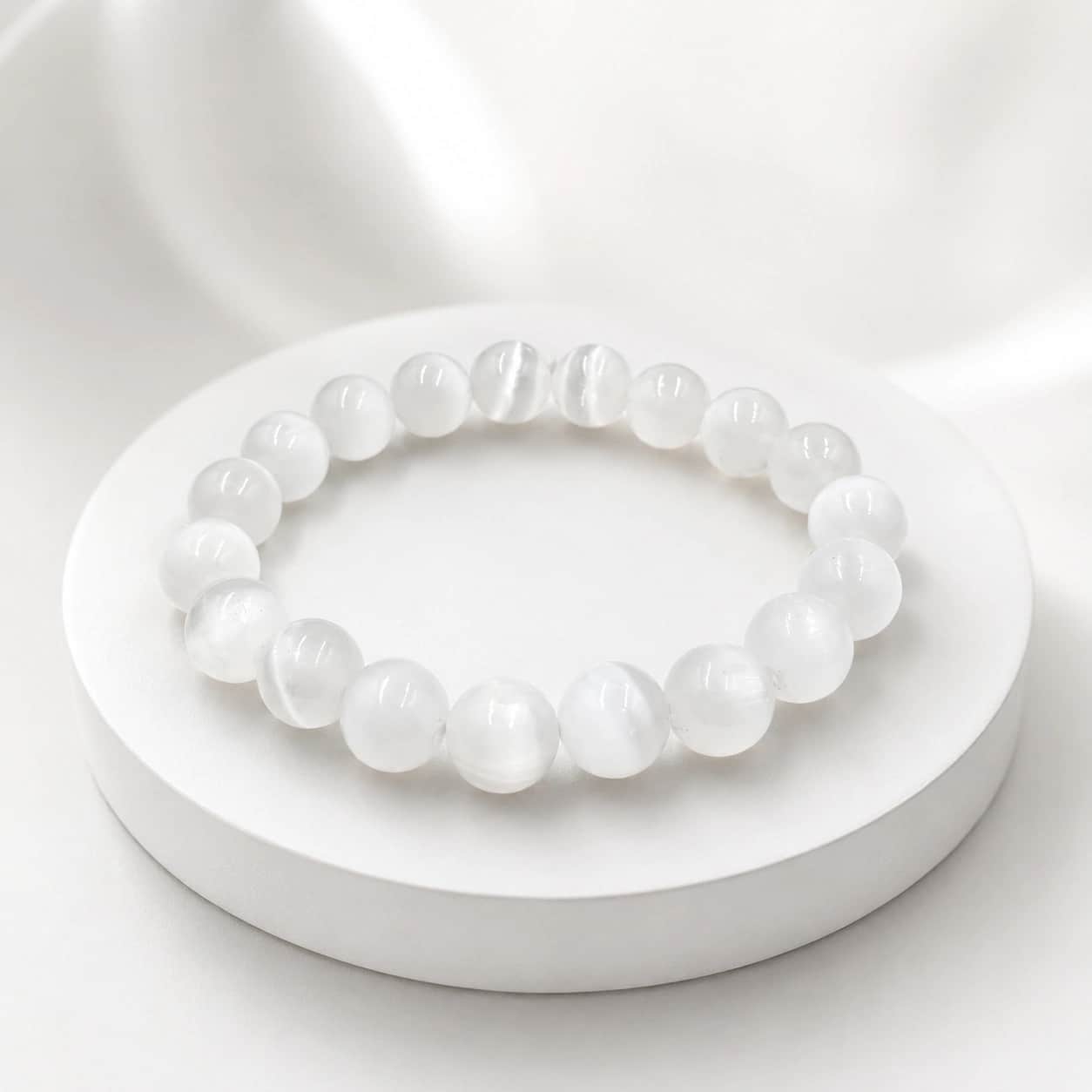Natural White Selenite Bracelet | Polished Round Beads Stretch Bracelet | 8 MM & 10 MM Crystal Bracelet 2