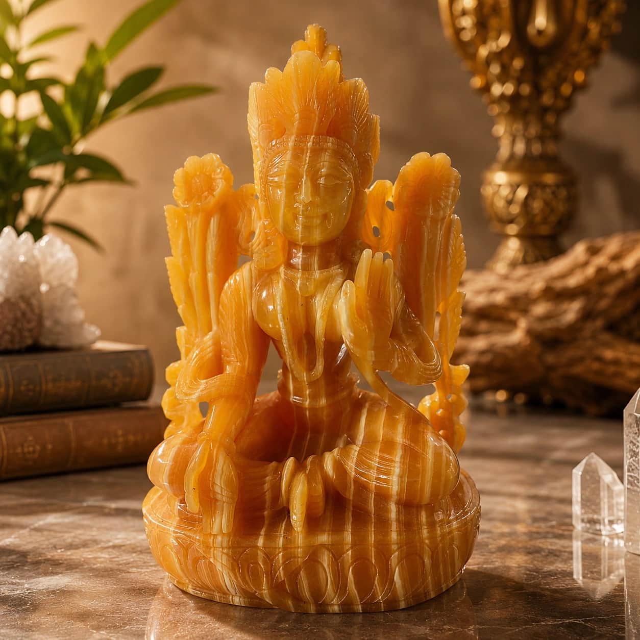 Natural Yellow Calcite Hand-Carved Idol / Decorative Stone Sculpture 1