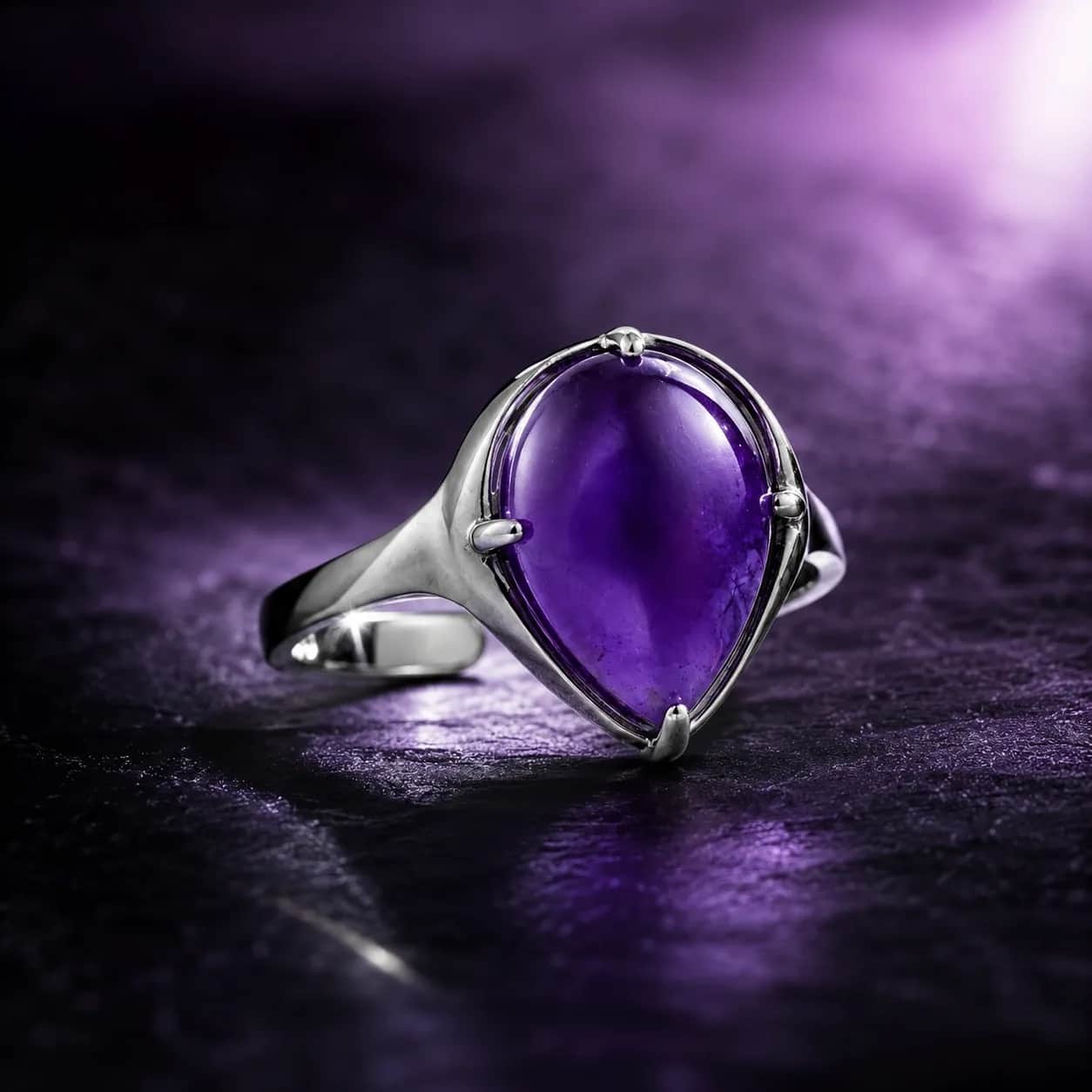 Pear Shape Amethyst Adjustable Ring | Natural Amethyst Stone Pure Copper Band 1
